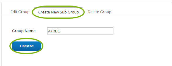 Create New Sub Group tab with field to enter subgroup name.