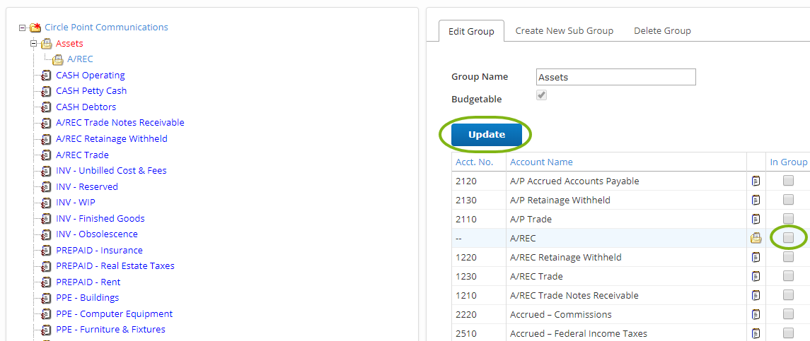 dit Group tab showing unchecked boxes so the group is empty before deletion.