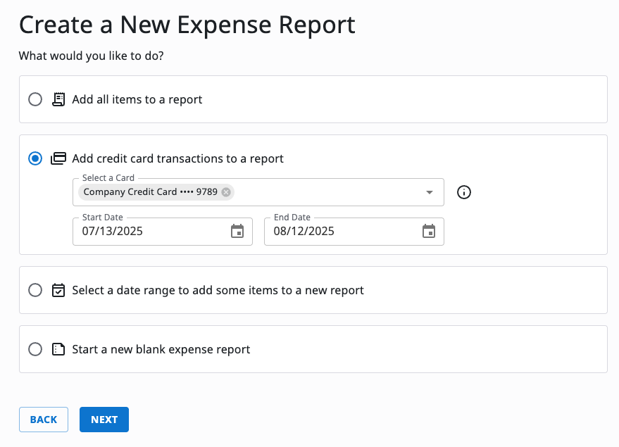 Screenshot of the Date Range selection window with calendar controls for choosing start and end dates to match the statement cycle.