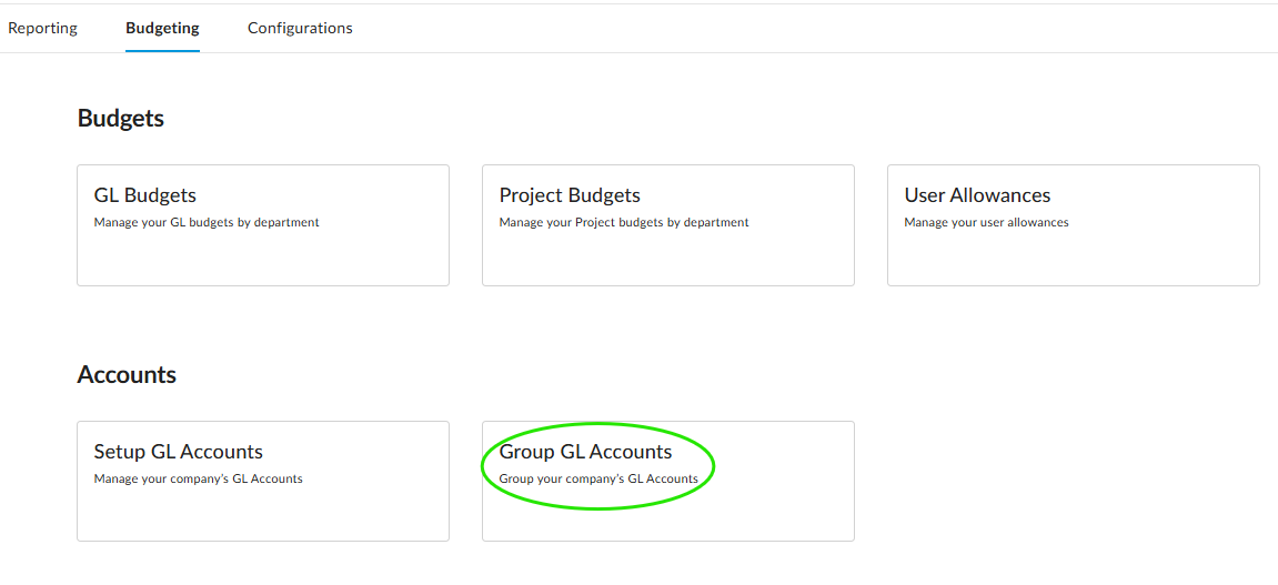 GL Accounts box showing “GL Accounts box showing “Group GL Accounts” option.