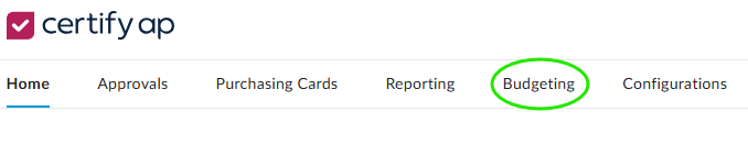 AP dashboard with the Budgeting tab highlighted.
