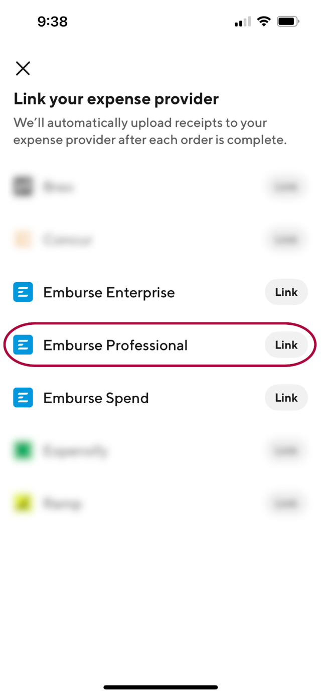 List of available integrations showing Emburse Professional