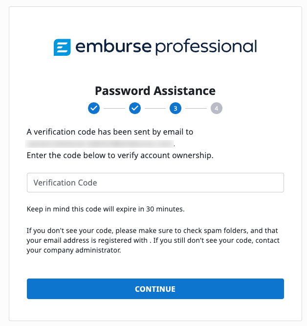 Verification code entry screen with a Continue button.