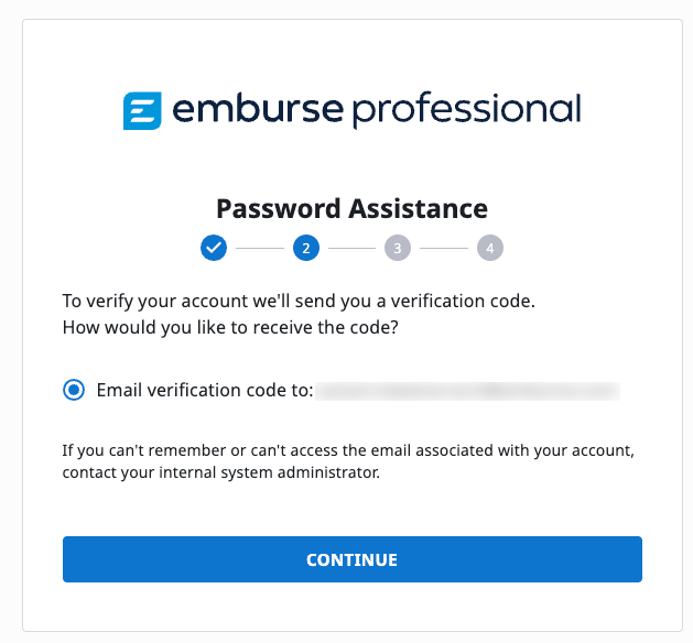 Verification code message indicating a code will be sent to the email address associated with the account.