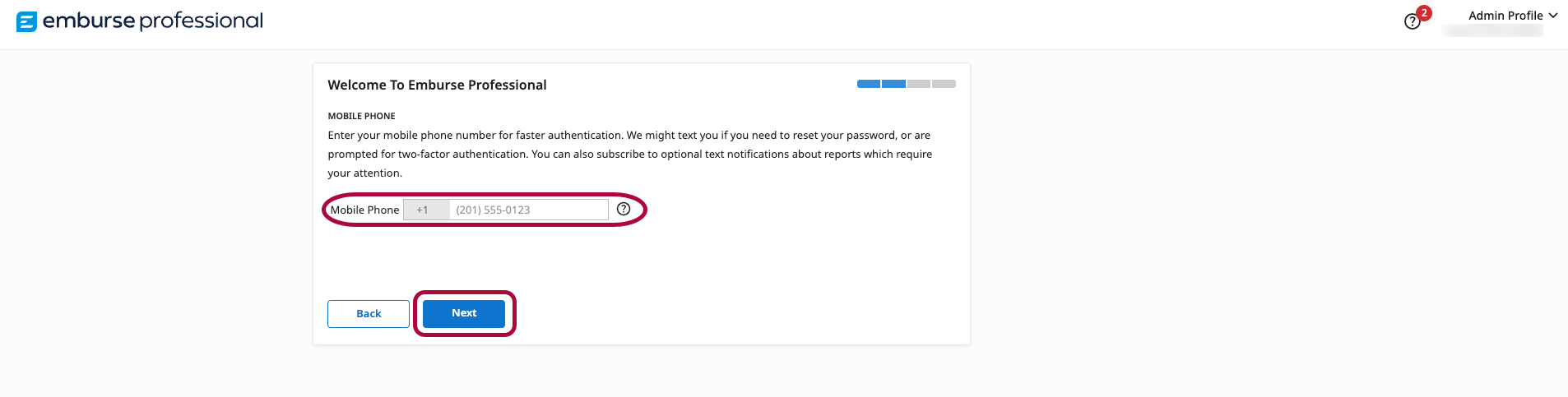 Phone number entry screen with country code dropdown and phone number field.