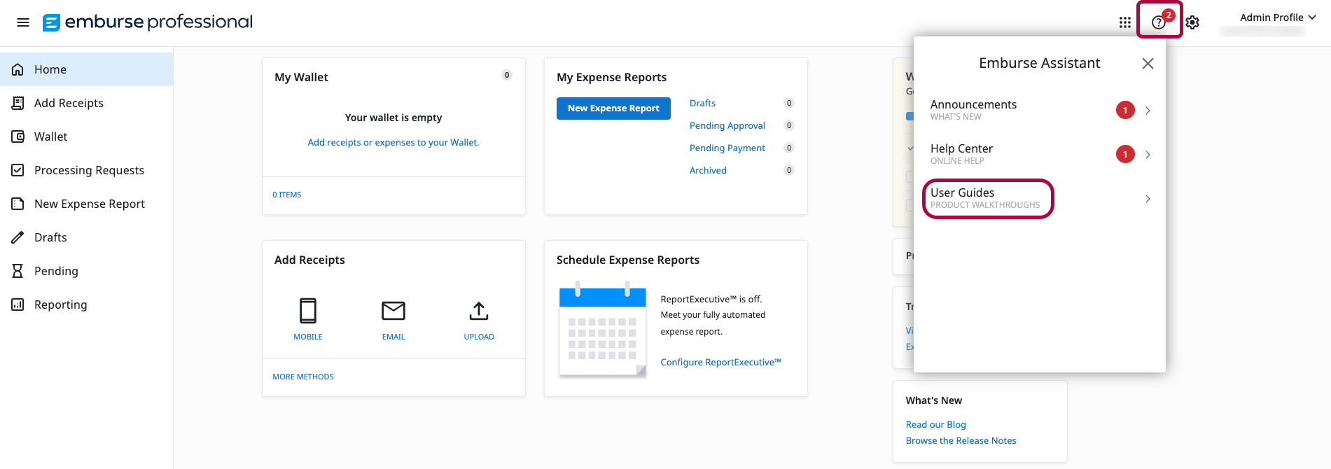 Help access via the Question Mark option for Product Walkthroughs.