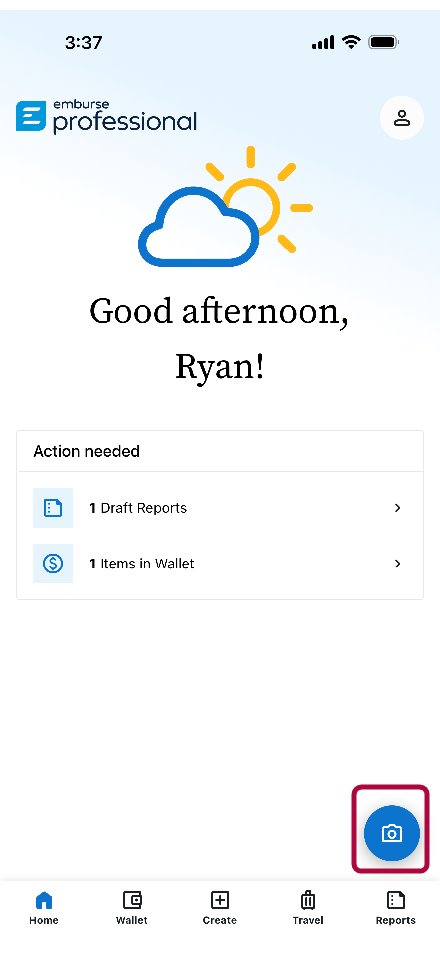 Camera button on the Home screen
