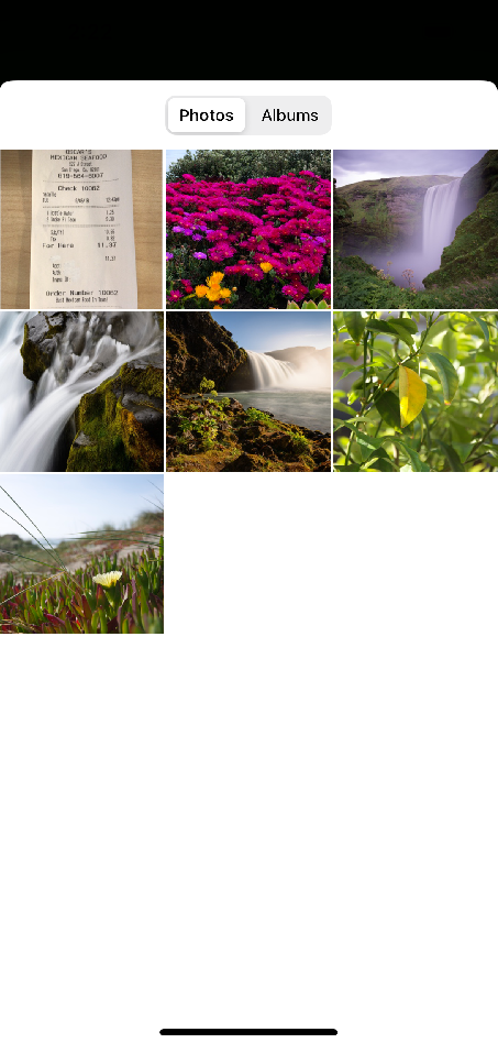 Gallery selection screen showing receipt image options