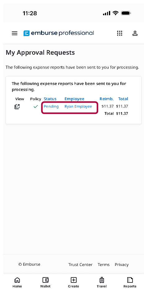 Selected expense report for review