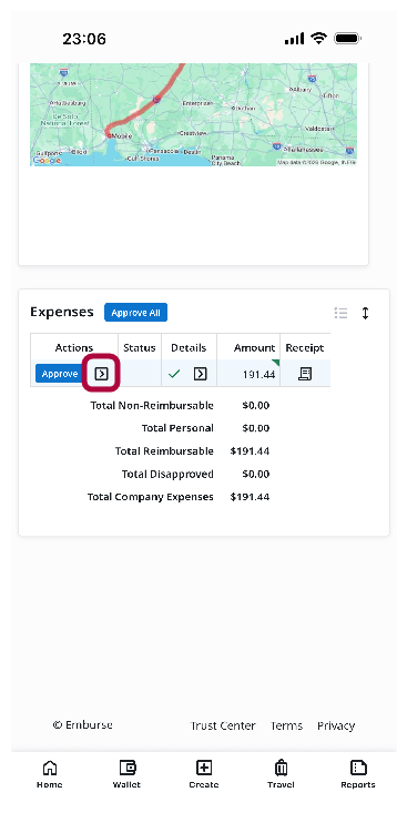 Other Actions menu arrow next to an expense