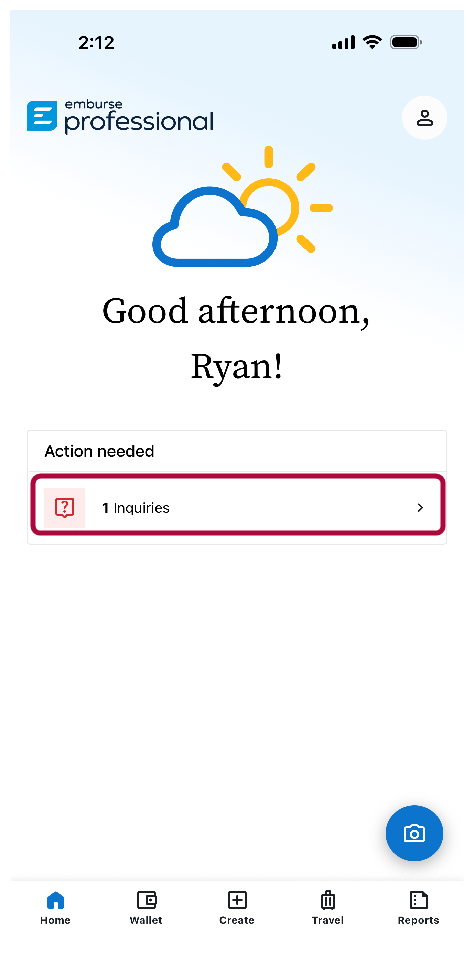 Expense report with inquiry indicator