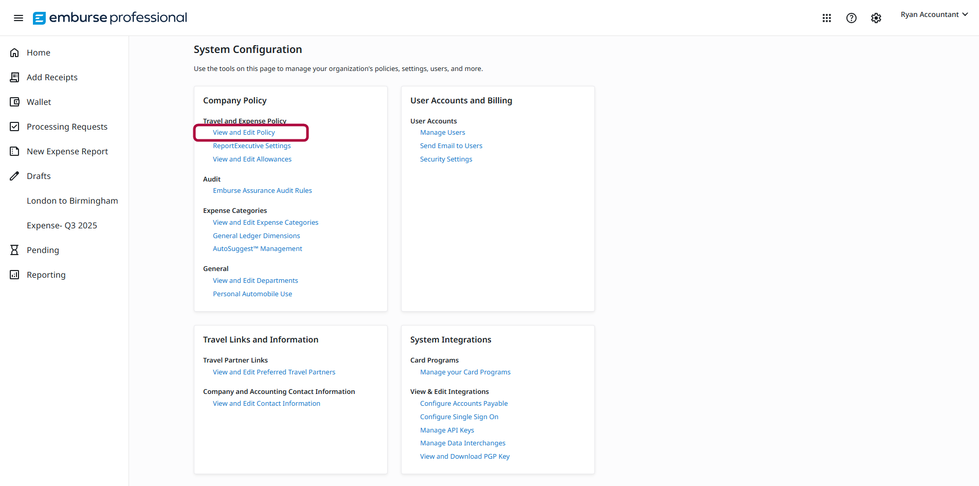 Settings menu with View and Edit Policy option selected