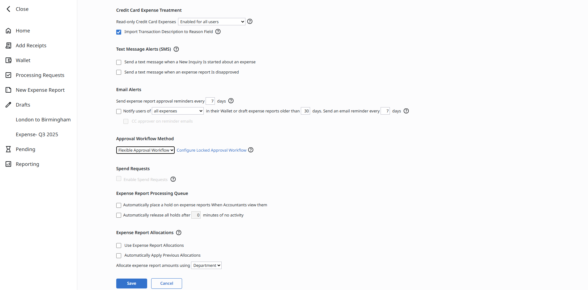 Approval Workflow Method dropdown set to Flexible Approval Workflow