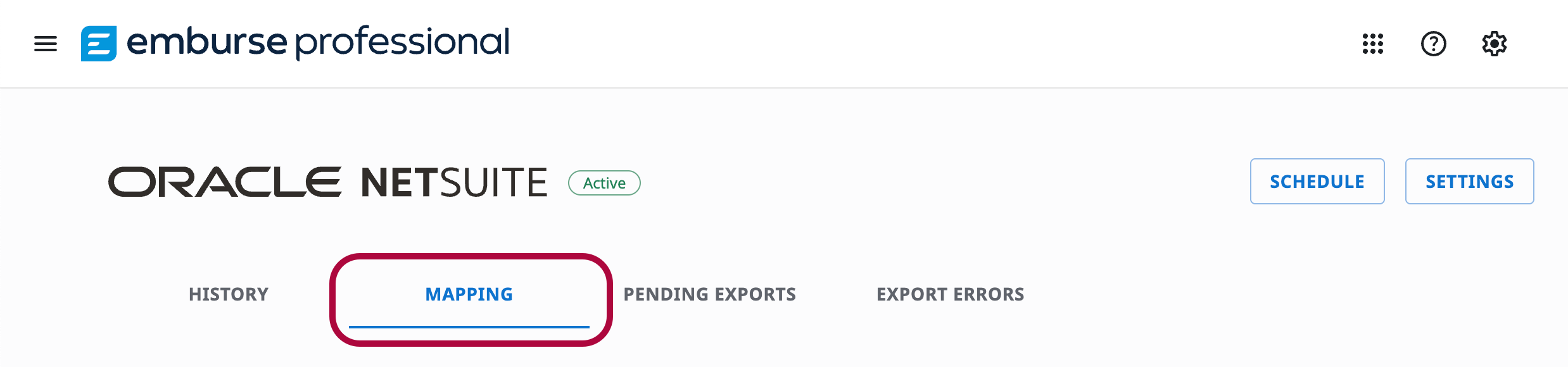 Mapping tab in the Emburse NetSuite Integration