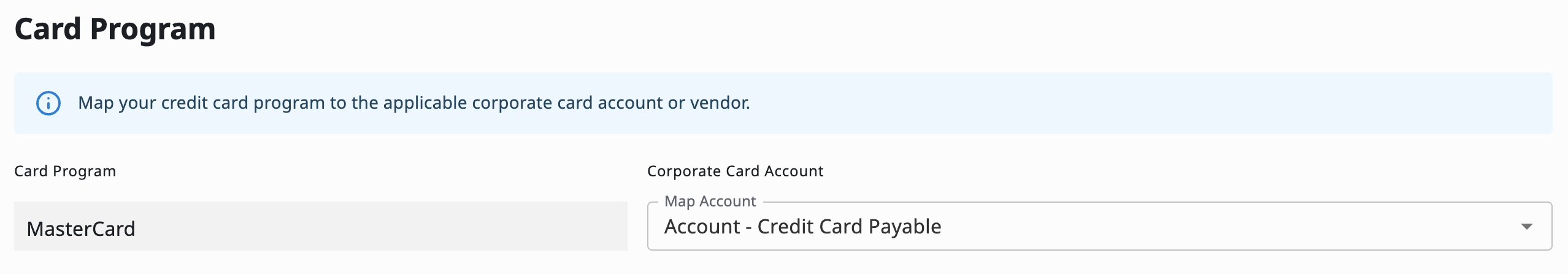 Credit card program mapping account field