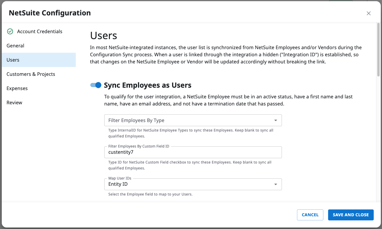 Sync Employees as Users option in the Users settings