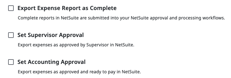 Expense report approval options for NetSuite export
