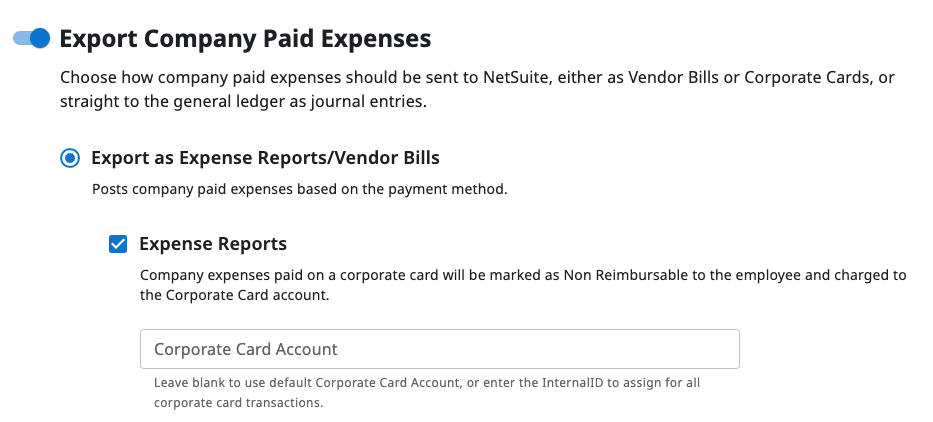 Expense Reports export fields for company paid expenses