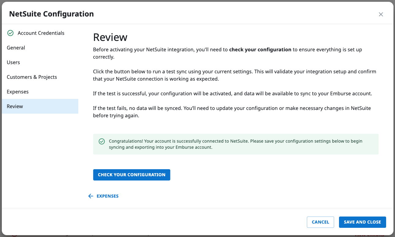 Successful configuration validation message