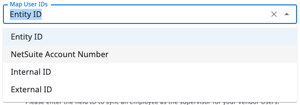 User ID Mapping dropdown for vendor records