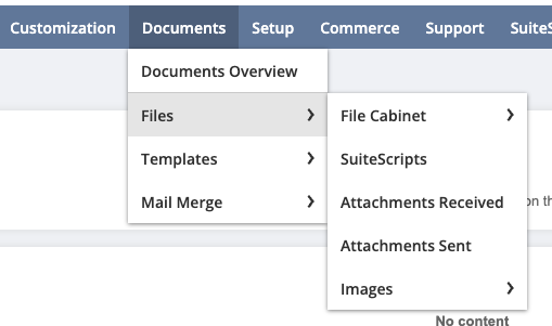 NetSuite navigation path for the File Cabinet