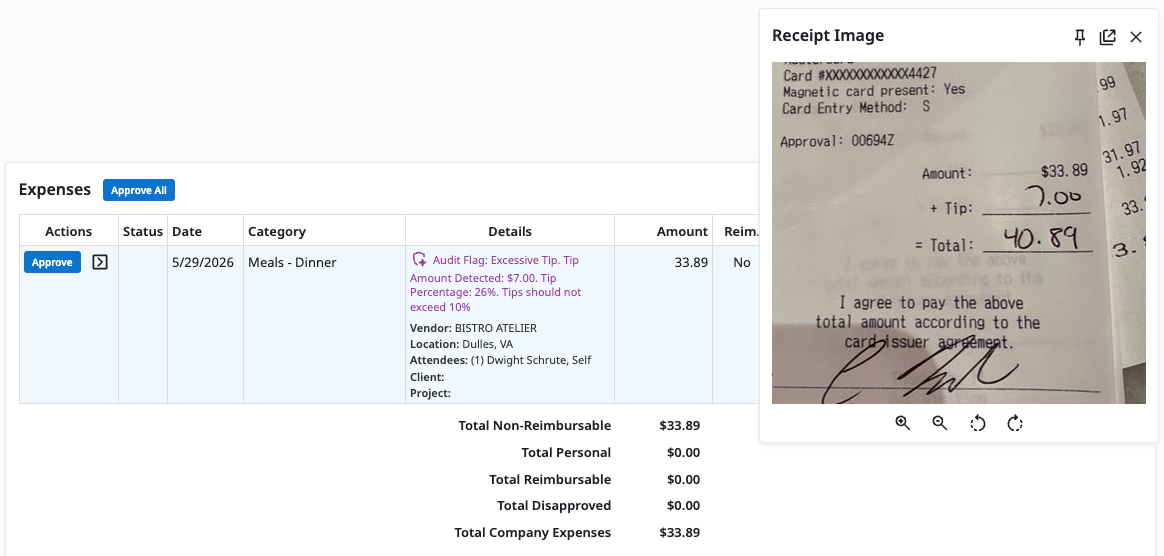 Excessive Tip Alert configuration in Emburse Assurance Audit Rules