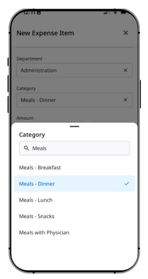 Updated expense entry form in the Emburse Professional mobile app