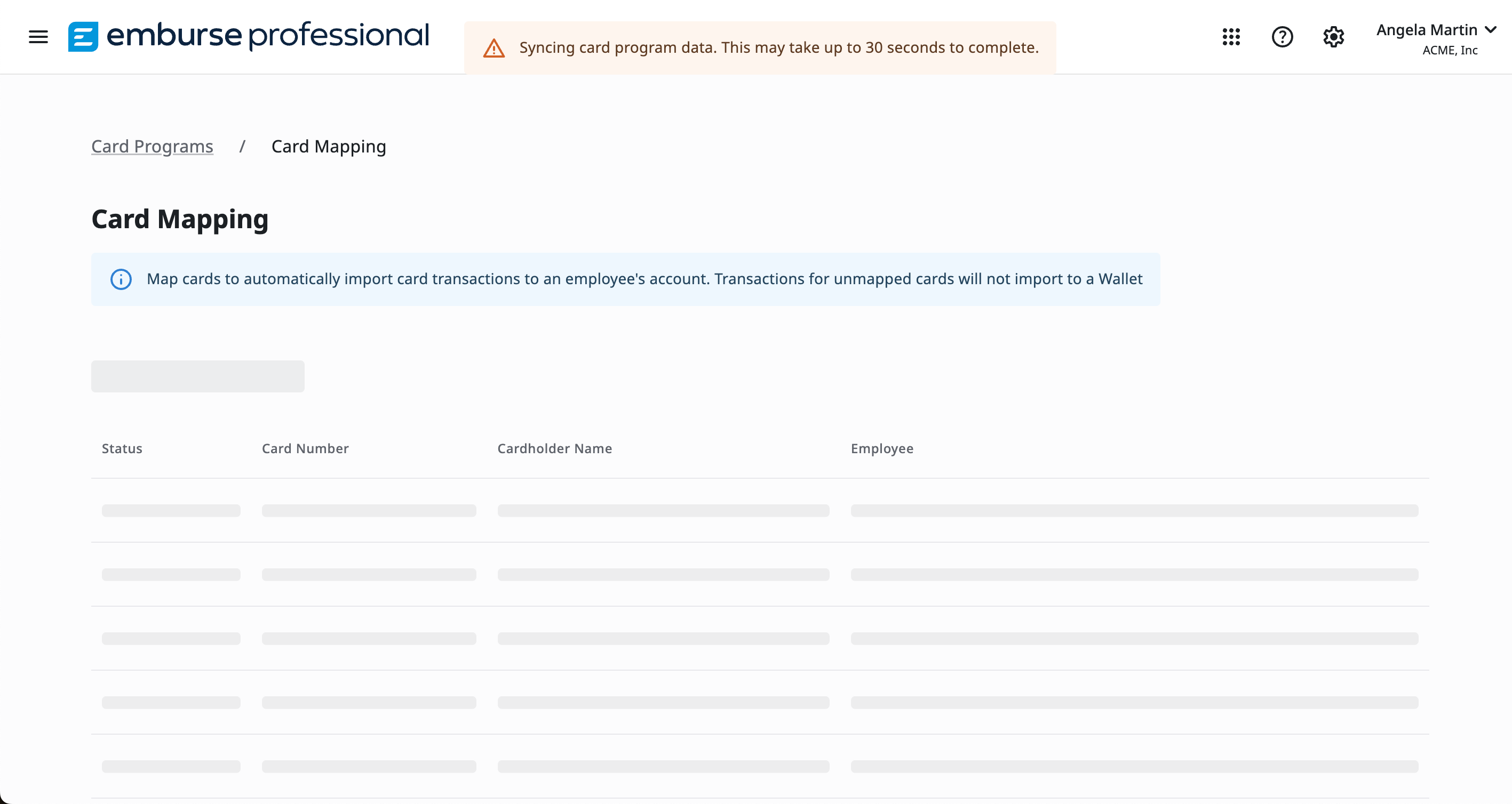 Card Mapping page with imported American Express cards