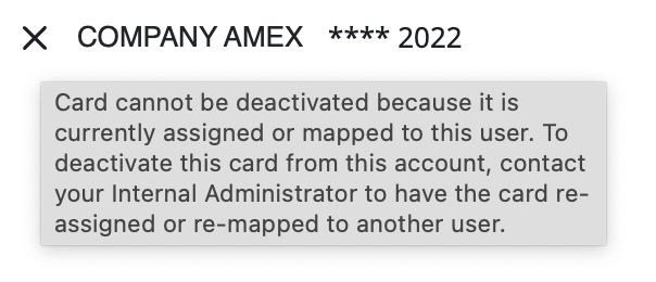 Mapped American Express card on Account Settings page