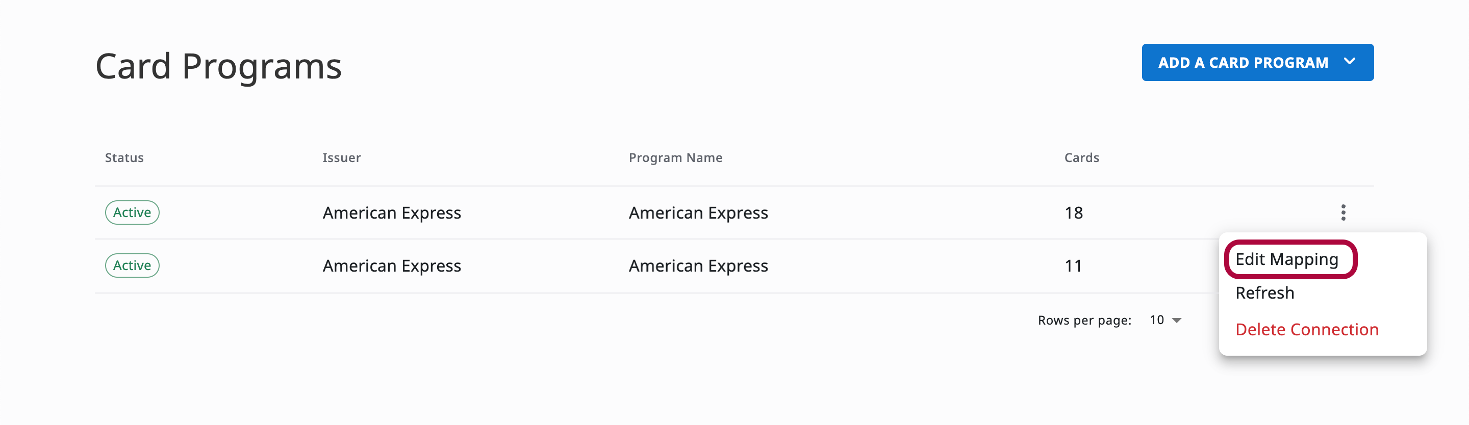 Edit Mapping option in the card program menu
