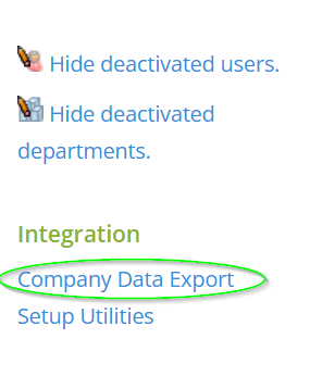 Company Data Export option under Integration