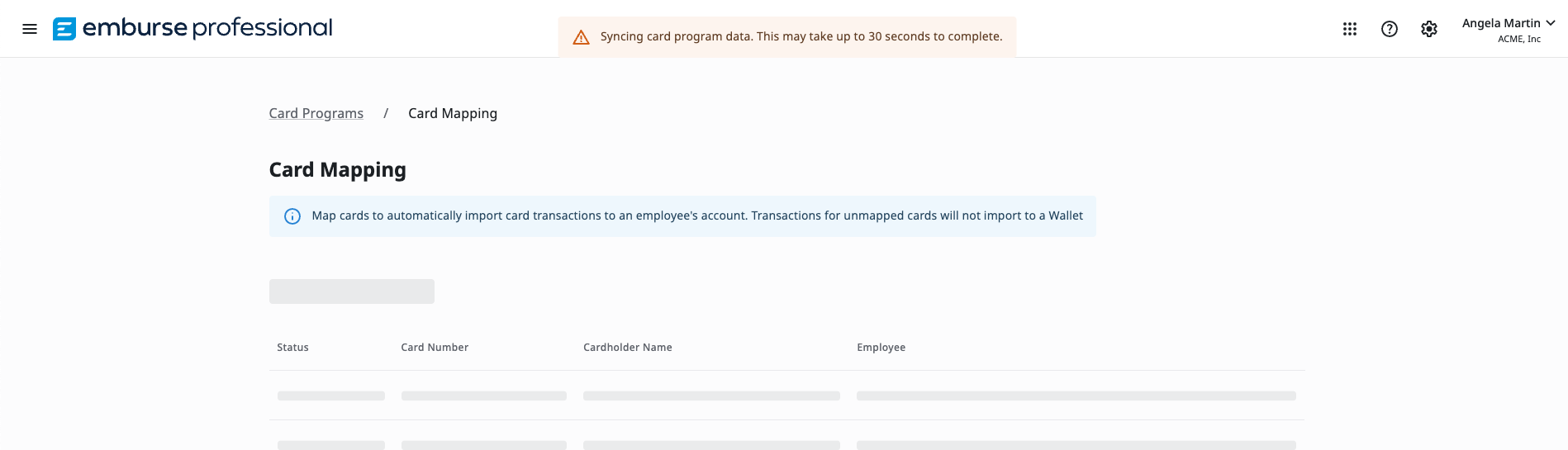 Card data download status page