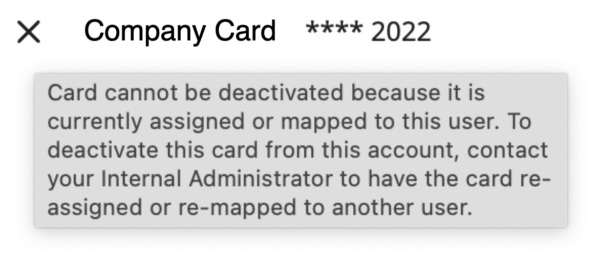 Card details on the Account Settings page