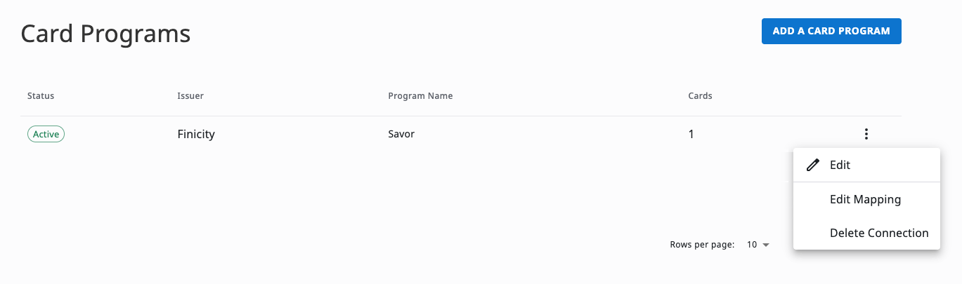 Manage Your Card Programs actions
