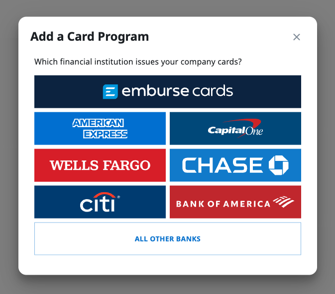 Financial institution selection list