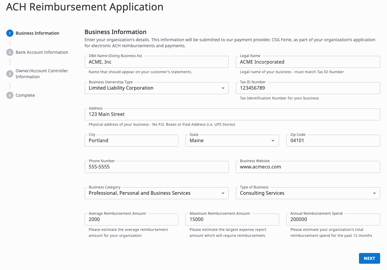 Organization information fields in the CSG Forte application