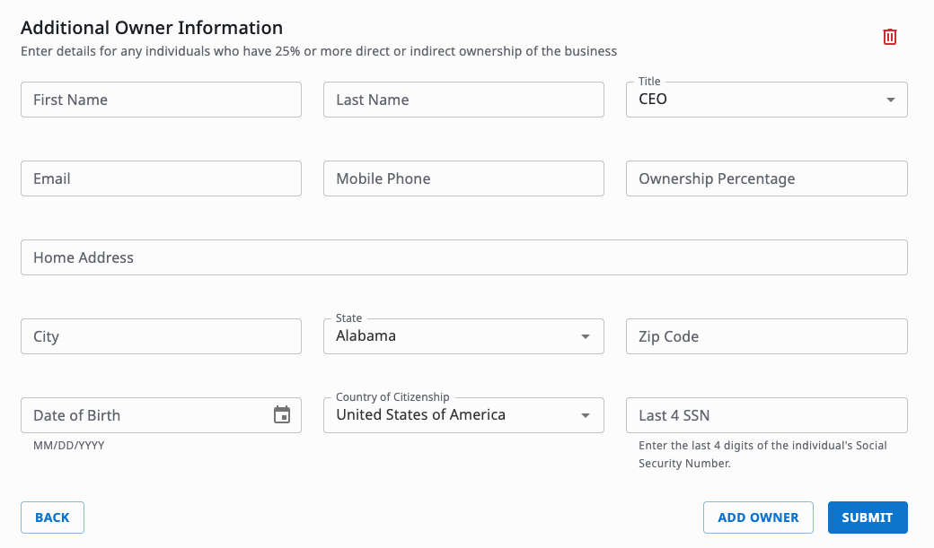 Additional owner fields in the CSG Forte application