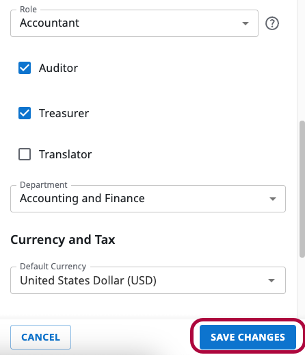 Save Changes button on the User Details page
