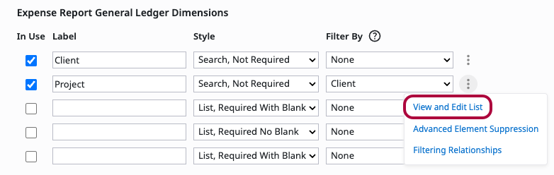 View and Edit List option for a GLD