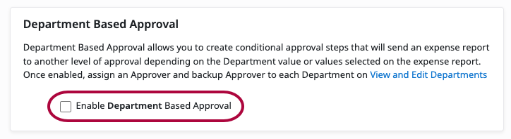 Department Based Approval setting turned on