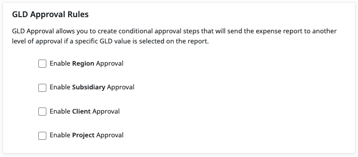 GLD Approval settings for active GLD fields