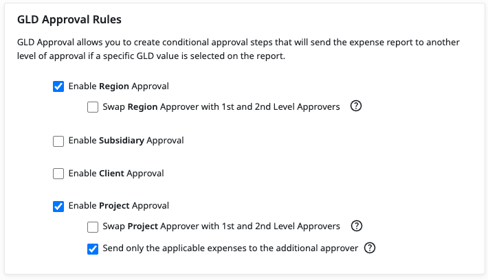 Swap Approver and Applicable Expenses options for GLD approval