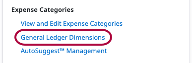 General Ledger Dimensions option
