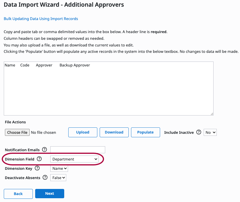 Bulk update fields for department approvers