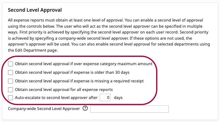 Second Level Approval options in the Locked Approval Workflow settings