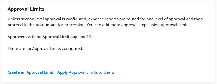 Approval Limits section with options to create or apply limits