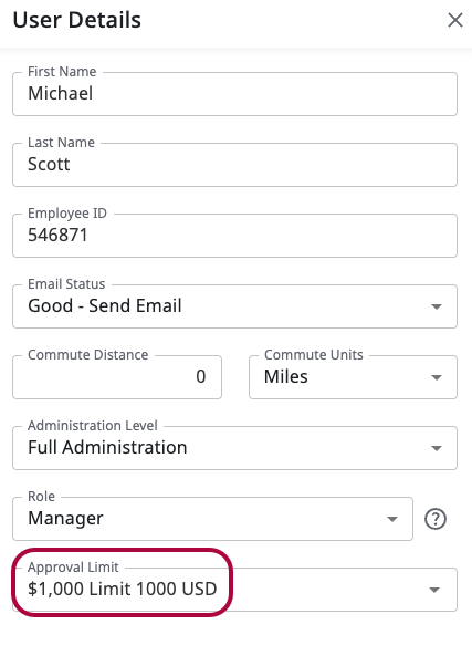 Approval Limit field in an individual user record
