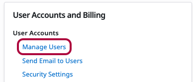 Manage Users option under User Accounts and Billing