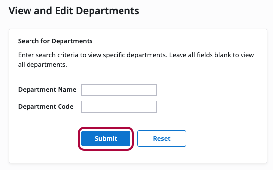 Department search fields and Submit option