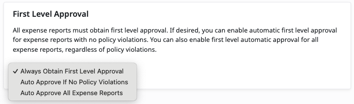 First-Level Approval options in the Locked Approval Workflow settings